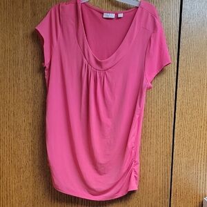 New York & Company Orange Ruched Short Sleeve Blouse